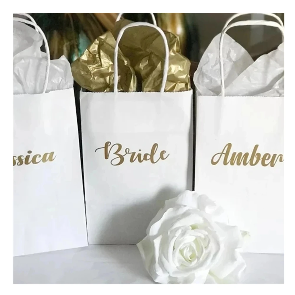 

Personalized silver nam wedding bridesmaid maid of honor thank you gift bags Bachelorette clutches tote bags bridal shower favor