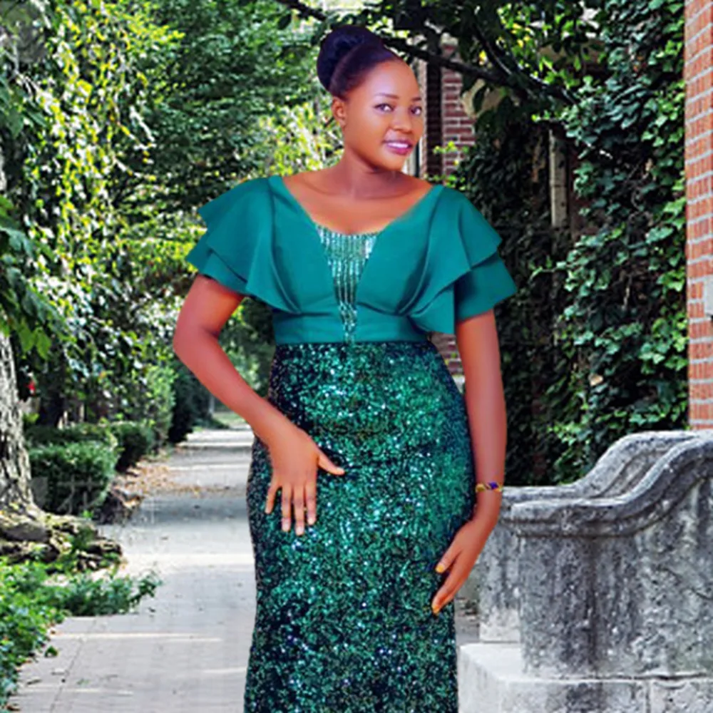 

Plus Size Dresses Women New Fashion V-neck Short Sleeve Green Dresses Slim Elegant And Pretty Summer Dresses For Women 2023