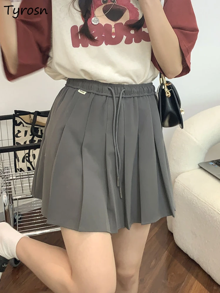 

Skirts Women 4 Colors Design Sweet Solid All-match Students Fashion Folds Mini Summer A-line Preppy Daily Korean Style Empire