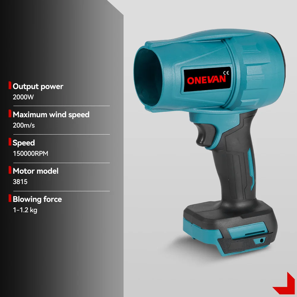 ONEVAN 200M/S 2000W Brushless Turbo Fan Blowers Electric Handheld Jet Fan Snow Leaf Dust Blowing Tool for Makita 18V Battery 6