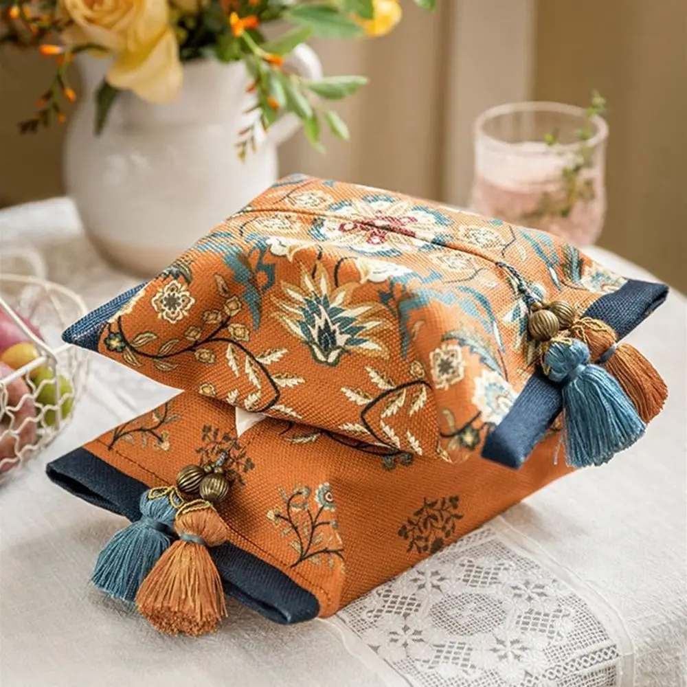 

18x24cm Short Plush Tissue Bag Vintage Rectangle Floral Tissue Box Holder American Cotton Tassels Napkin Paper Box Home