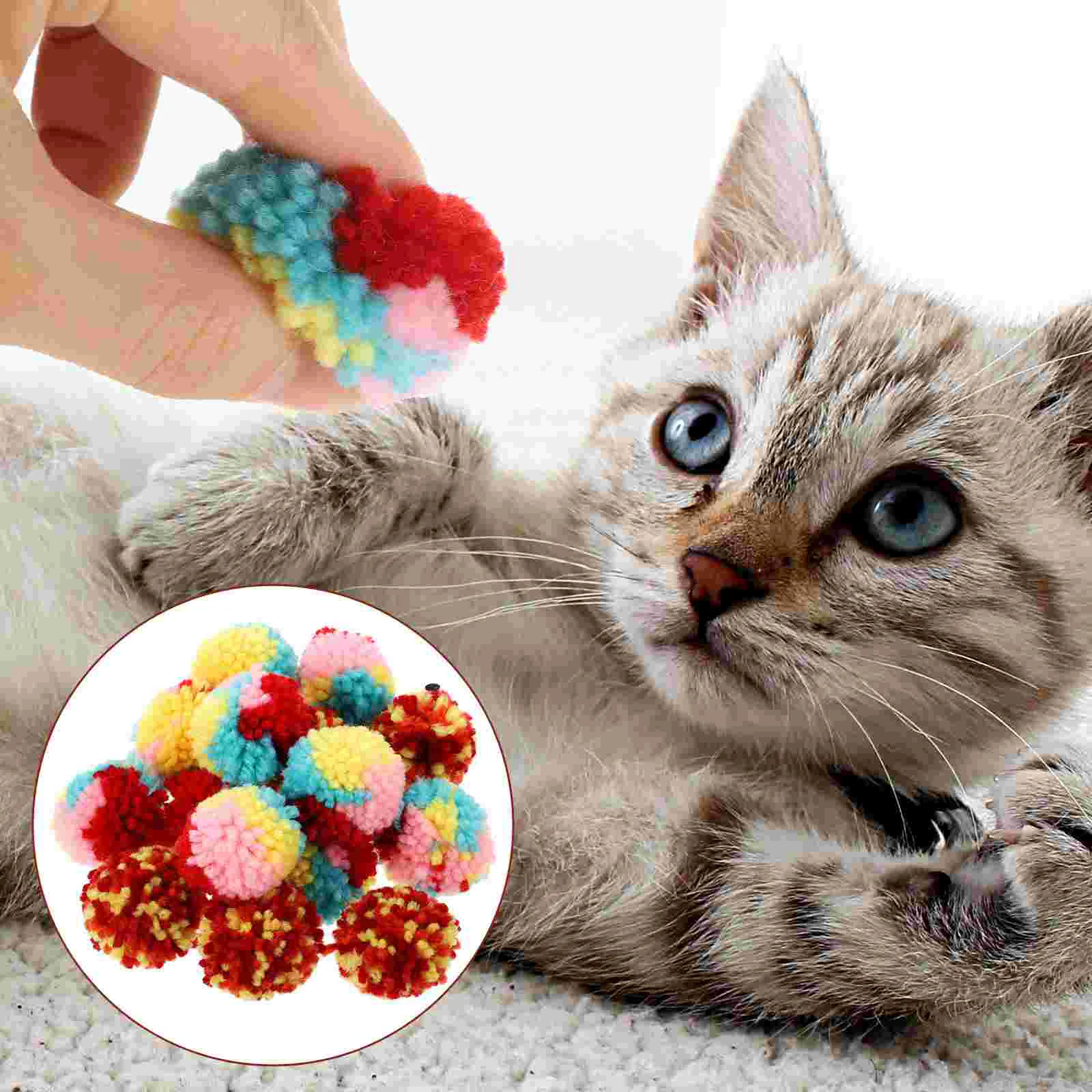 

15 Pcs Stuffed Toy Cat Plush Ball Chewing Interactive Kitten Toys Colorful Without Catnip