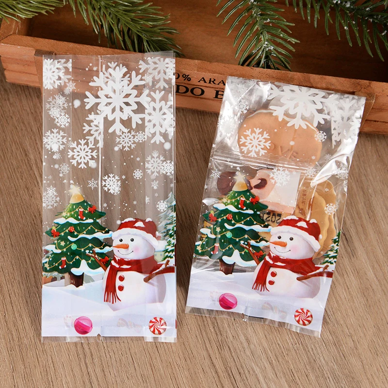 25/50pcs Christmas Plastic Gift Bags Snowman Snowflake Cookies