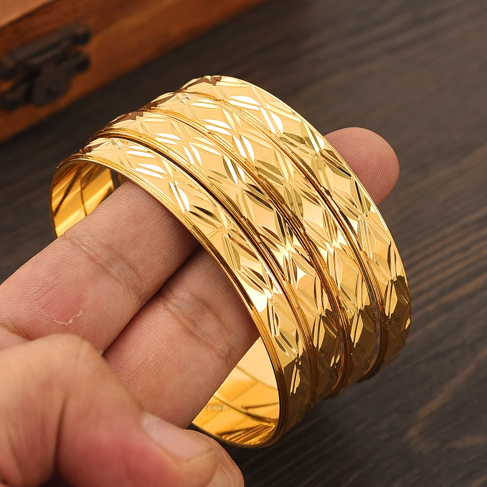 24k 65MM Dubai Wedding Bangles For Women Ethiopian Jewelry Gold Color Indian Bangles Bracelets Women Birthday Jewelry Gifts 3