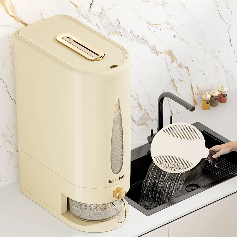 Large Capacity Sealed Moisture-Proof And Insect Proof Rice Bucket Kitchen Crevice With Measuring Cup Rice, Pet Food Storage Box 2