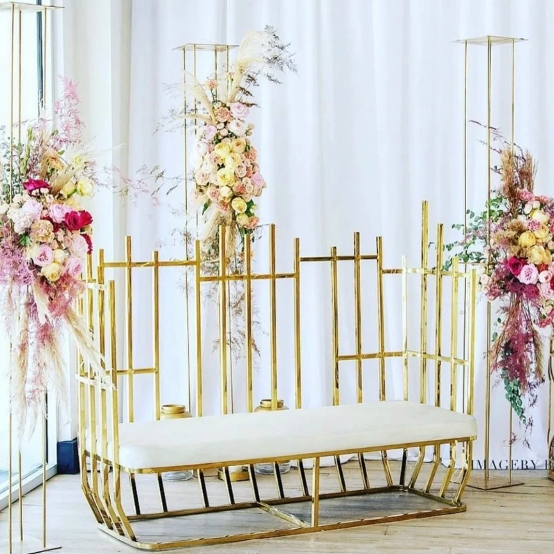 

gold stainless steel king throne chair for bride and groom