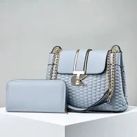 Fashionable Large Capacity Women's Shoulder Handbag Splicing Mother-Child Bag Soft PU Leather Internal Zipper Pocket Polyester L