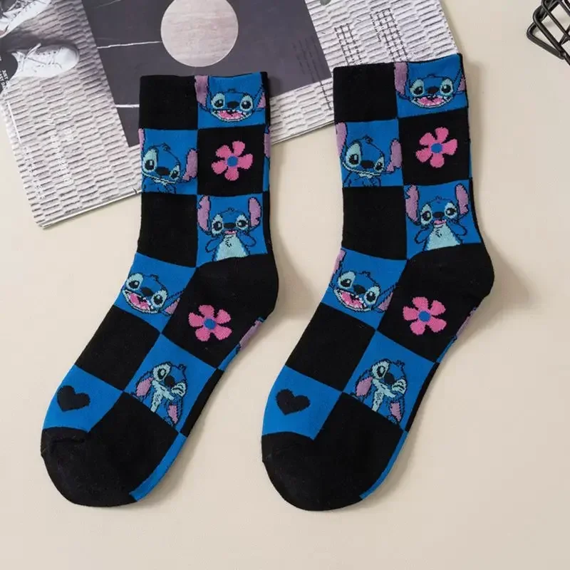 Disney Lilo & Stitch Children Cotton Socks Cartoon Anime Figures Print Pattern Breathable Medium Sock Winter Warmth Kids Gifts