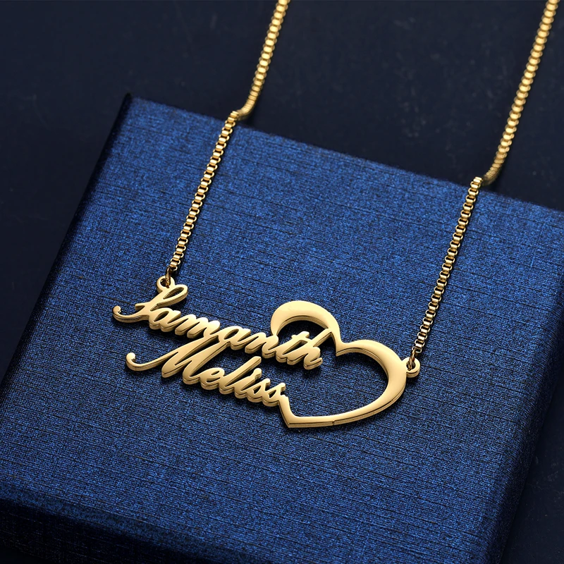 Maßgeschneiderte 2-Samen-Halskette mit Herz, personalisierter Edelstahl, neu in der Halskette mit Box-Kette, Paarschmuck für Frauen, Geschenk – Detail 4