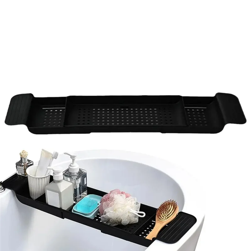 Bath Tub Tray Extendable Draining Bath Tray Space-Saving Household Bathtub Shelf Small Storage For Towels Glasses
