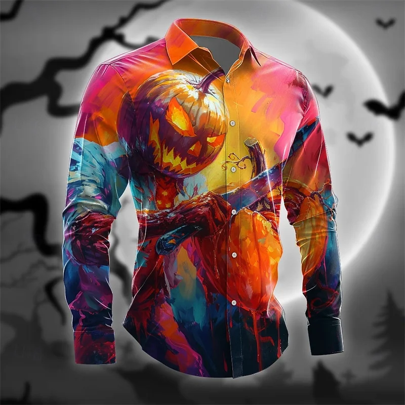 thumbnail image 1 of Camisa de manga larga con solapa y botones para hombre, estilo Halloween, para fiesta, noche, otoño e invierno, con estampado 3D, sección fina, tallas S a 5XL, 1 of 4