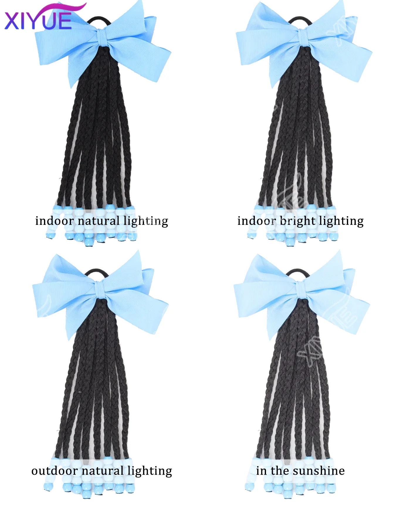 XIYUE 구슬과 리본이 달린 땋은 포니테일 헤어 익스텐션, 여성용 패션 비즈 땋은 포니테일 헤어피스 데일리 파티 코스프레