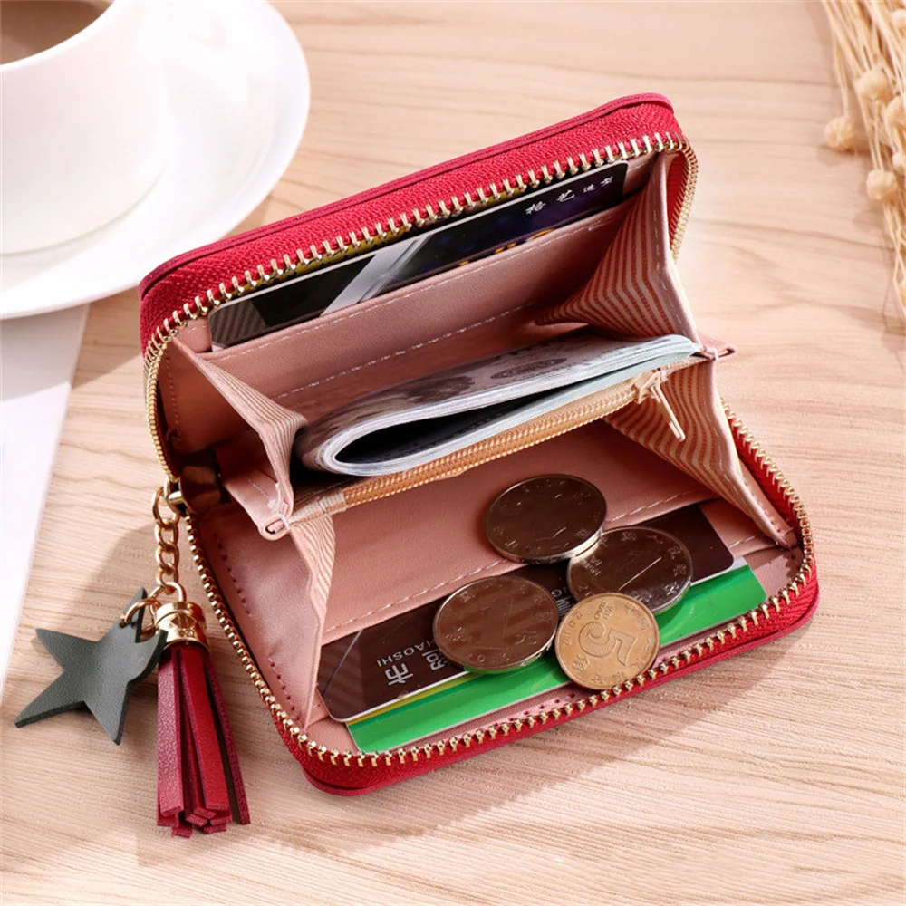 New Simple Fashion Women Coin Purse PU Leather Solid Color Vintage Zipper Short Wallet Exquisite Girls Card Holder Clutch Bag
