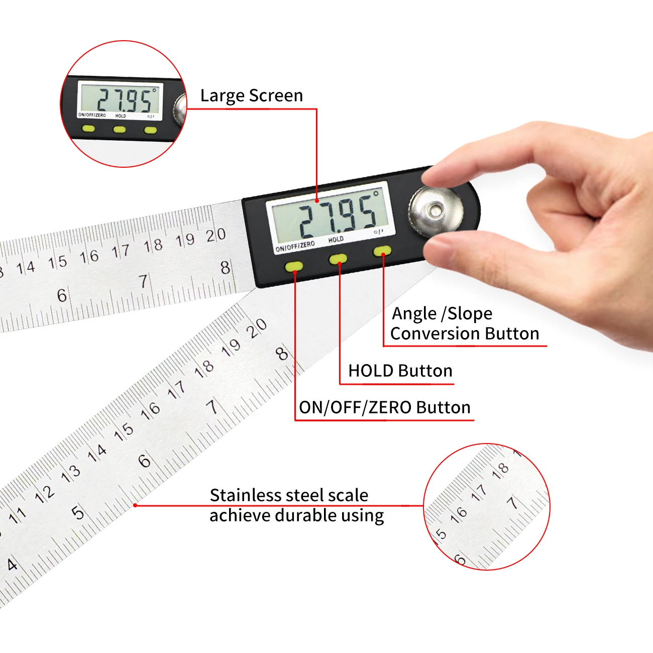 Digital Angle Protractor Shahe 0-200/300mm Digital Protractor Angle Ruler Electron Goniometer Angle Finder Meter Gauge Measuring Tools