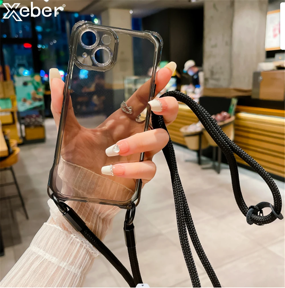 Transparent Soft Silicone Crossbody Lanyard Rope Necklace Phone Case with 7MM Strap