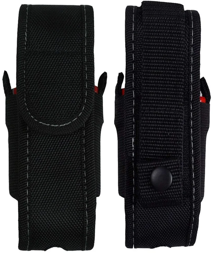 2 Pcs MOLLE Pouch For Flashlight & Batteries - Waterproof Nylon Carrier Bag For Gear