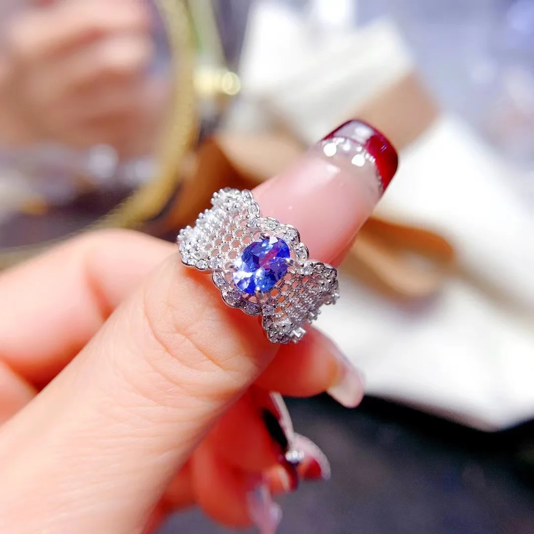 

【M&T】Natural Tanzanite Ring 925 Silver Classic Ethnic style Lady ring engagement wedding party gift fine jewelry
