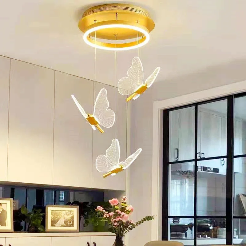 

Butterfly Led Pendant Light Lighting Bedroom Bedside Background Acrylic Chandeliers Home Deco Hanging Celing Light Fixtures E14