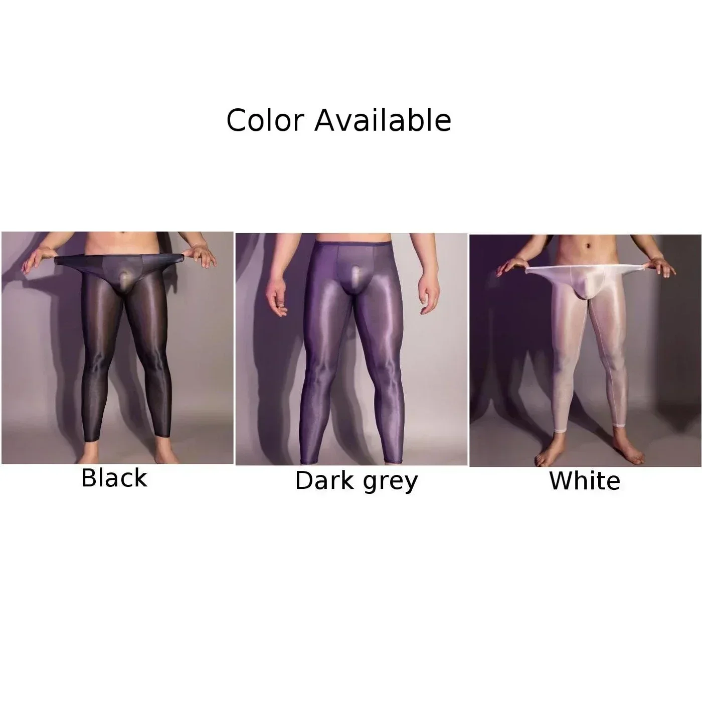 Mens Ultra Thin Oily Shiny Slim Fit Leggings Transparent Underwear Long Pants Skinny Trousers Bottomed Smooth Erotic Male Pants