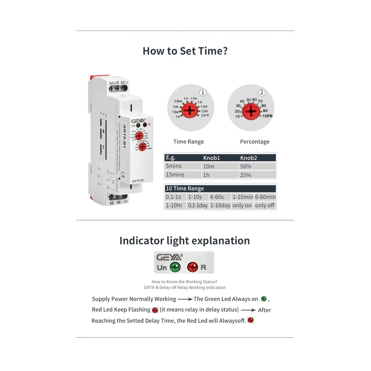 GEYA GRT8-B1 Off Delay Time Relay Timer Relay Electronic Type 16A, GRT8-B1 AC/DC12-240V