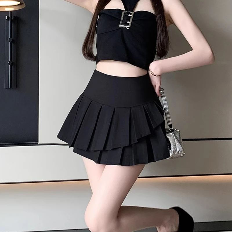 Irregular Pleated A Line Skirt Women Preppy Style High Waist Y2K Mini Skirts Woman Korean Girls Dancing Jk Skirts with Shorts