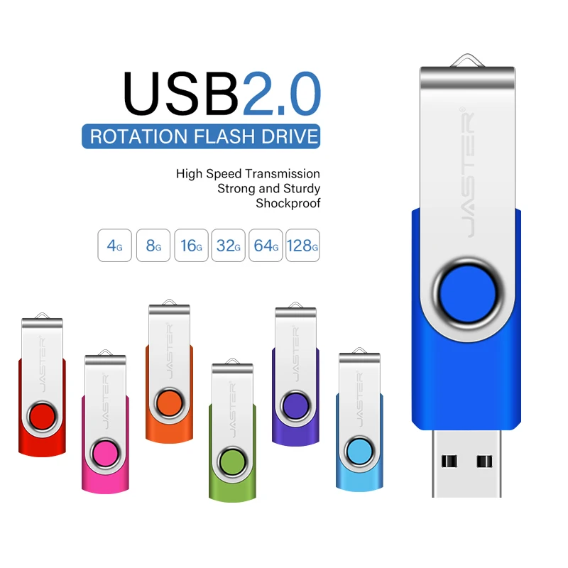 JASTER USB 32GB 플래시 드라이브 16기가 메모리 스틱 메탈 점프 드라이브 스위블 펜드라이브 휴대용 64 128GB USB 2.0 펜 드라이브