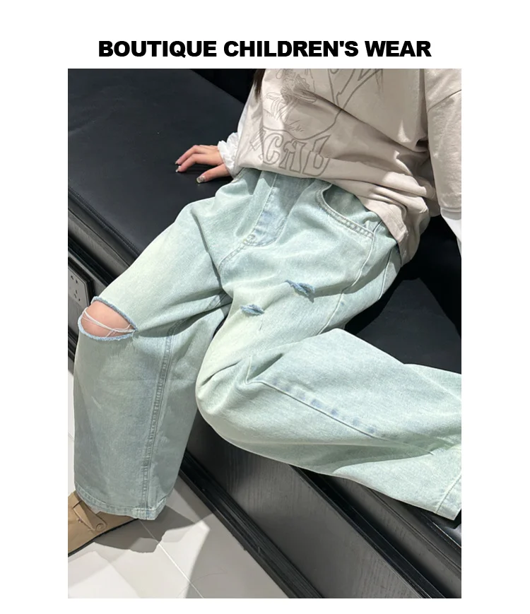 جينز كاجوال متوسط إلى كبير للأطفال ، سراويل أنيقة للفتيات ، طراز جديد ، الربيع والخريف ،