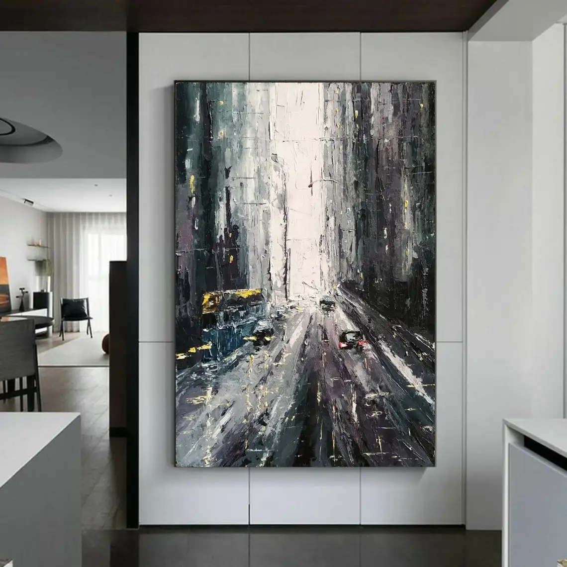 

Картина Нью-Йорк, современный город, Большая Картина на холсте, городская Настенная картина NYC, городской пейзаж, текстурированная картина, машинки, городская картина маслом, ручная работа