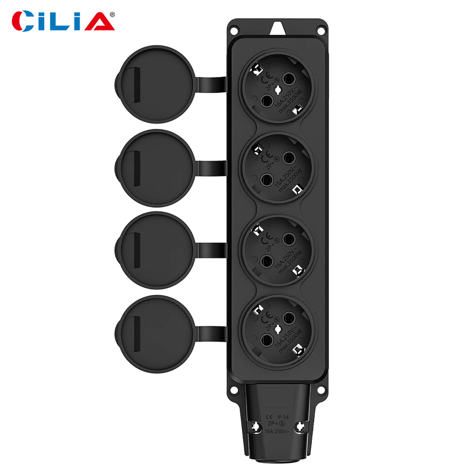 CILIA Eu Germany 3/4 way outdoor waterproof socket rain plug cover German Russian wireless expansion socket IP54 16A 3500W