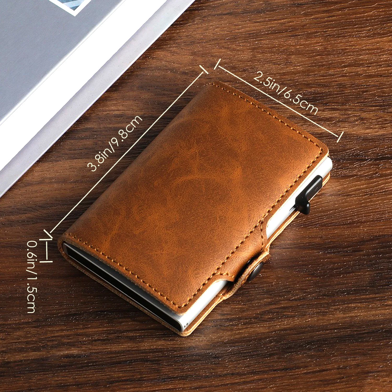 SEMORID Mens Wallet Card Holder Minimalist RFID Blocking Slim Wallet Multifunctional with ID Window （With buttons）