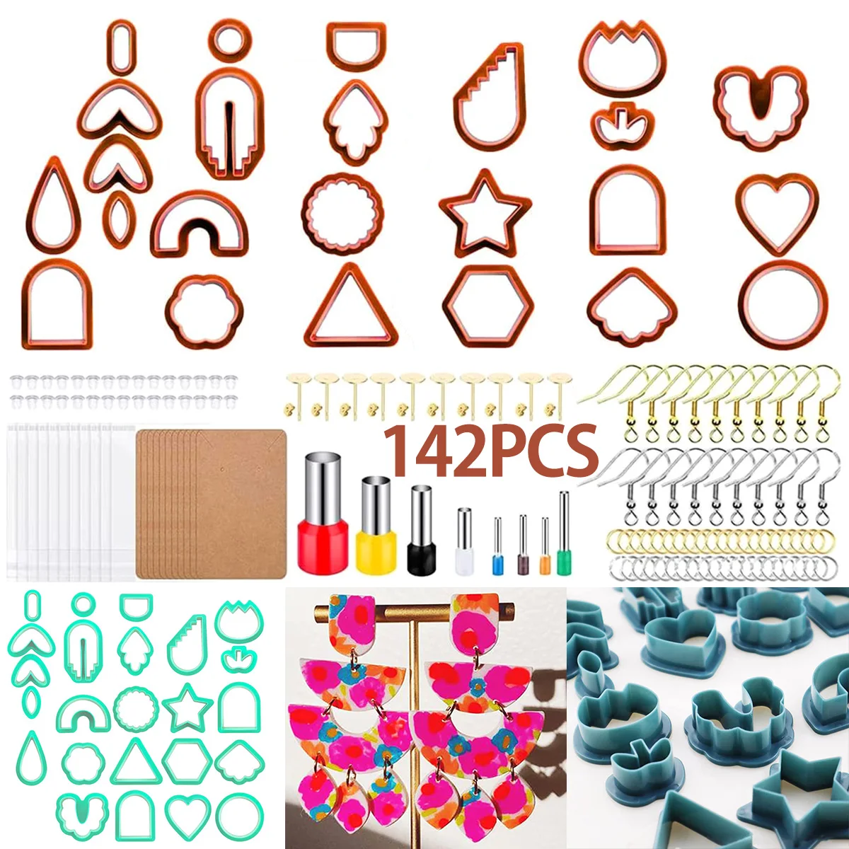 Polymer Clay Cutter Set Earring Making Kit Different Shapes Craft Die DIY Handmade Kids Jewelry Making Clay Tools Mould 142Pcs polymer clay tools clay sculpting tools clay craft tool