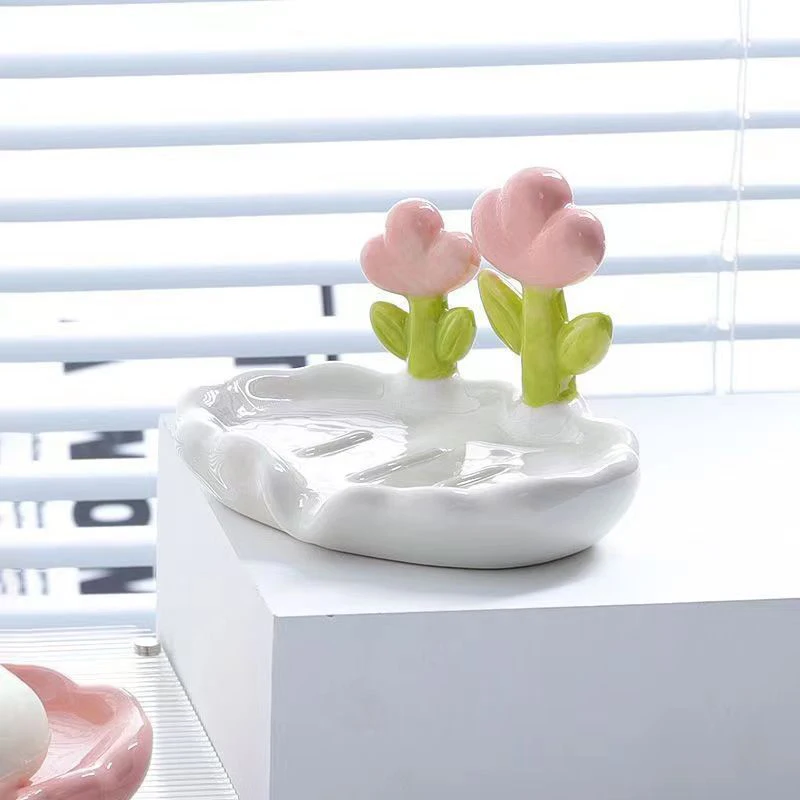 창의적인 꽃 비누 상자, 배수 미끄럼 방지 비누 접시, 욕실 액세서리, 가정 욕실용 바다 흰색 비누 받침대