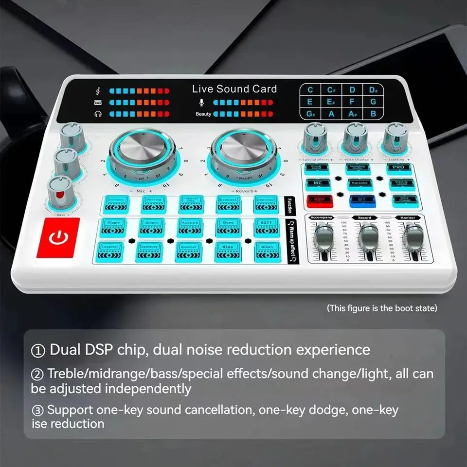 Live Geluidskaart Externe Voice Changer Audio Mixer BT Sound Mixer Board Met Meerdere Geluidseffecten Voor Smartphone Computer Live Streaming Broadcast R