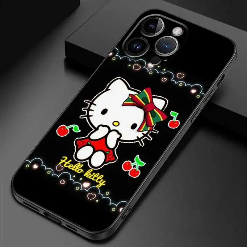 thumbnail image 1 of Funda de teléfono de estilo negro de Hello Kitty, varios colores, para iPhone 14, 11, 13, 12 Pro Max, XR, X, XS, 8, 7, 6, 6S Plus, MINI funda de silicona, 1 of 5