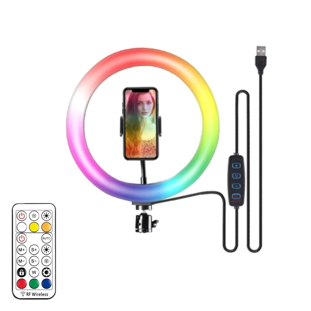 Anel de luz rgb anel redondo com controle remoto para smartphone móvel led anel de luz de vídeo fazer youtube iluminação fotográfica