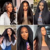 Perruque Kinky Straight V Part, couleur noir naturel, sans extension, facile à poser, perruque complète à clips sans colle en cheveux humains pour femmes 6