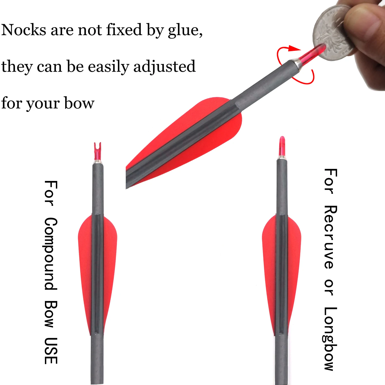 Archery Pure Carbon Arrow for Recurve Compound Bow Hunting Shooting ID 6.2 Spine 300 400, 28"/30"/31"