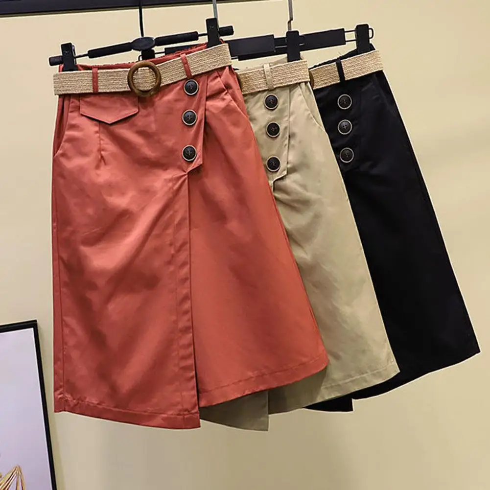 

Faux Two-Piece Skirt with Pockets Faux Two Piece Hakama Summer Skirt High-Waist Skirt for Women Versatile Slimming Supply