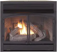 No Exhaust Fireplace Inserted Remote Control 6 Fire Log Natural Gas Liquid Propane 32,000 BTU Heated To 1500 Square Feet Black 1