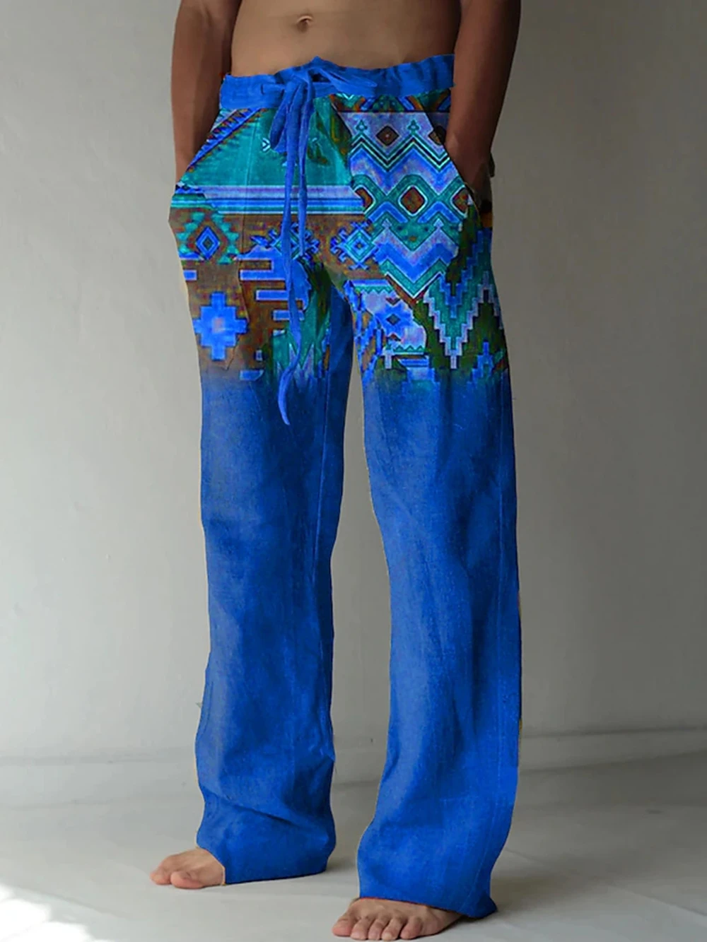 Mens Trousers Casual Summer Beach pants Daily Holiday Brown Trousers Drawstring Elastic Waist 3D Geometric Pattern Trousers 6XL 4