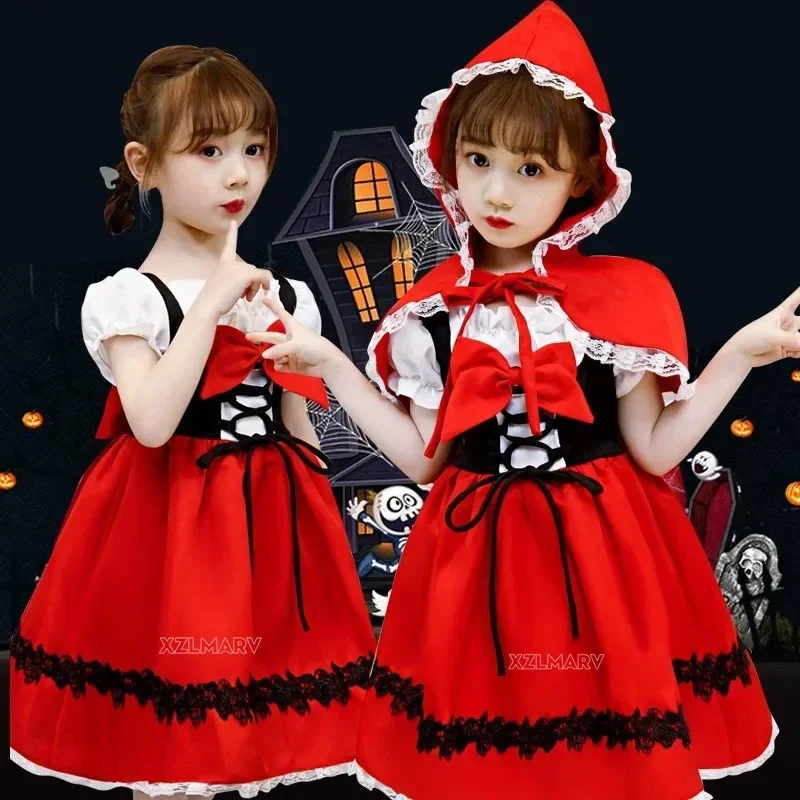 Performance Makeup Ball Girl Fairy Tales Halloween Little Red Riding Hood Performance Dress Christmas Children's