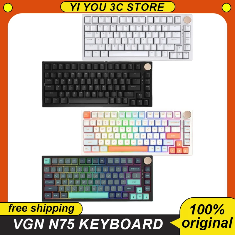 

Vgn N75 Pro Mechanical Keyboard 75% 82 Keys Three Mode Bluetooth Wireless 2.4g Wired Full Key Hot Swap Rgb Gasket Gamer Keyboard