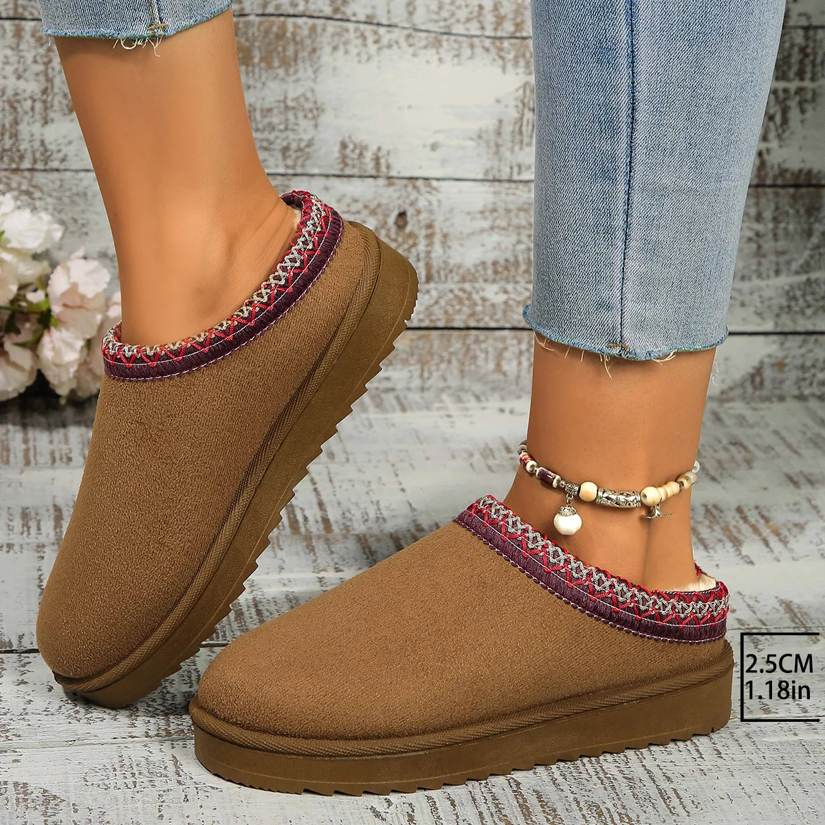 Snow Boots Women Winter New Cashmere Warm Thick Soles Without Heel-covered Hair Half Slipper Cotton Shoes Cashmere Warm Boots