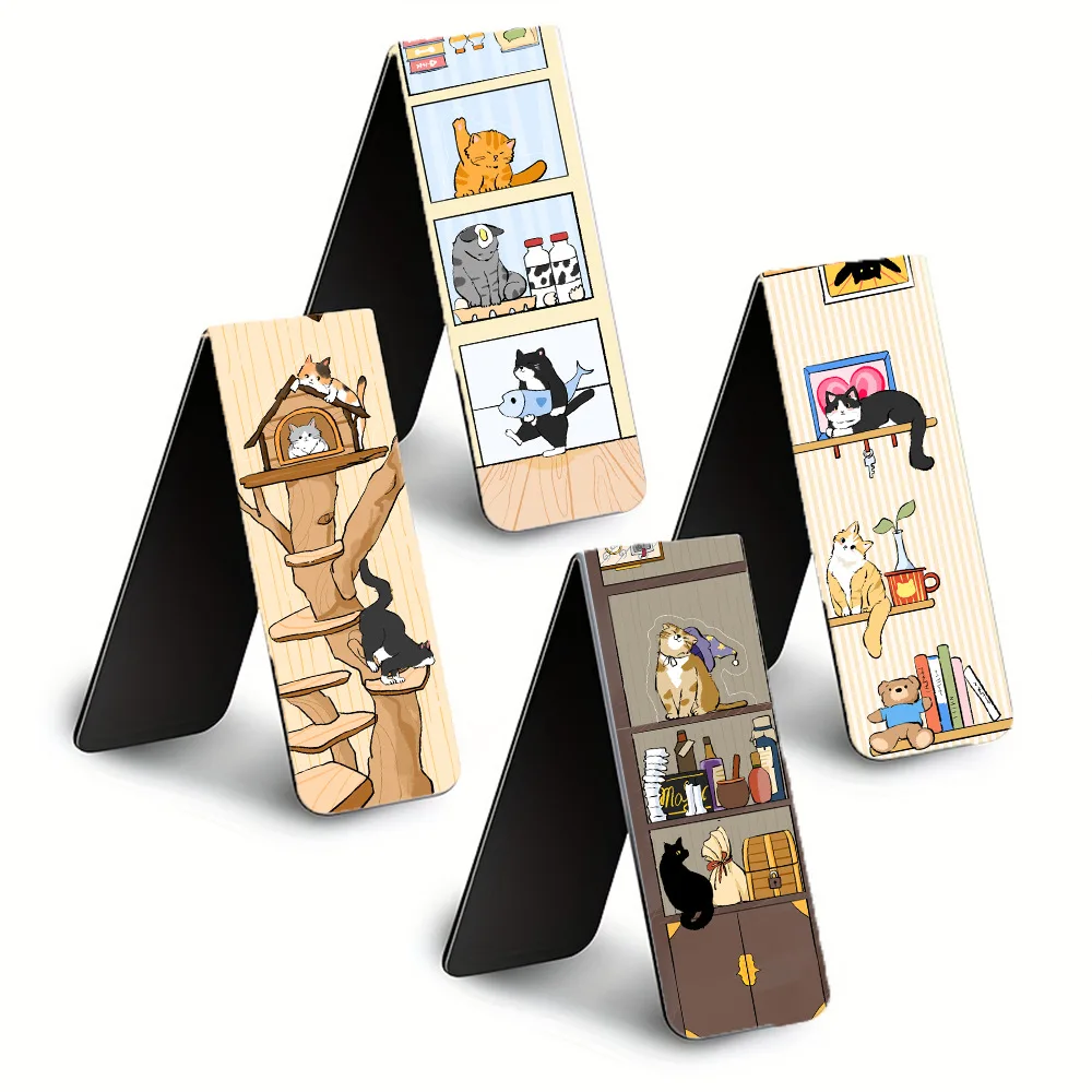 Juego De 4 Marcapáginas Magnéticos - Diseños De Gatos 'Feline Fine', No Dañan Las Páginas