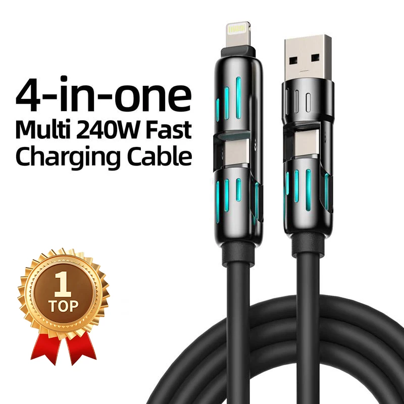 Cable de carga USB 4 en 1 (bolsa de almacenamiento gratuita), carga rápida MAX 240W USB TIPO A - Imagen 11 de 12