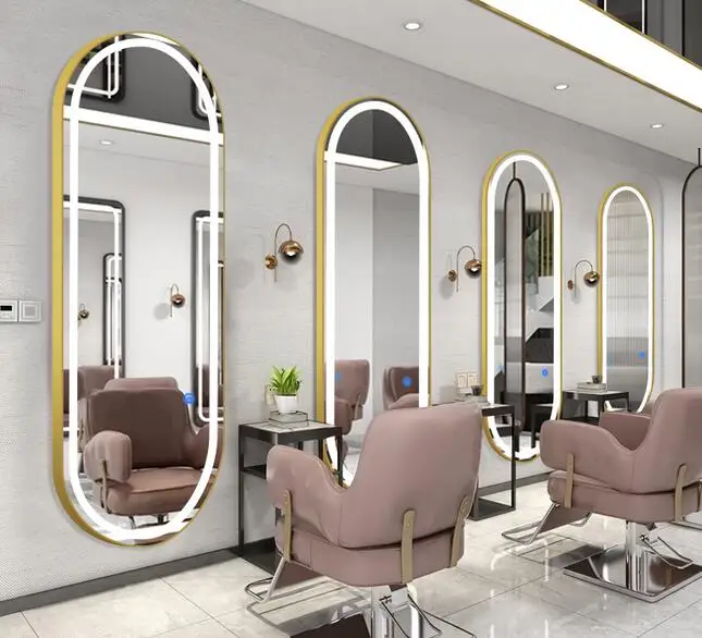 Barber shop mirror fashion hairdressing mirror stage hair salon special net red with lamp wall hanging single-sided mirror