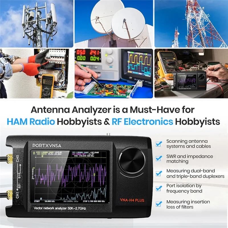 ABGI-Nanovna-H4 Plus 휴대용 벡터 네트워크 안테나 분석기 4In IPS LCD 디스플레이 터치 스크린 50Khz 2.7Ghz Bulid In 5000Mah