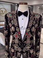 Luxury Beaded Crystals Men Suits 2 Pieces Sets Male Prom Blazers Peaked Lapel Groom Wedding Tuxedos Customized Costume Homme 1