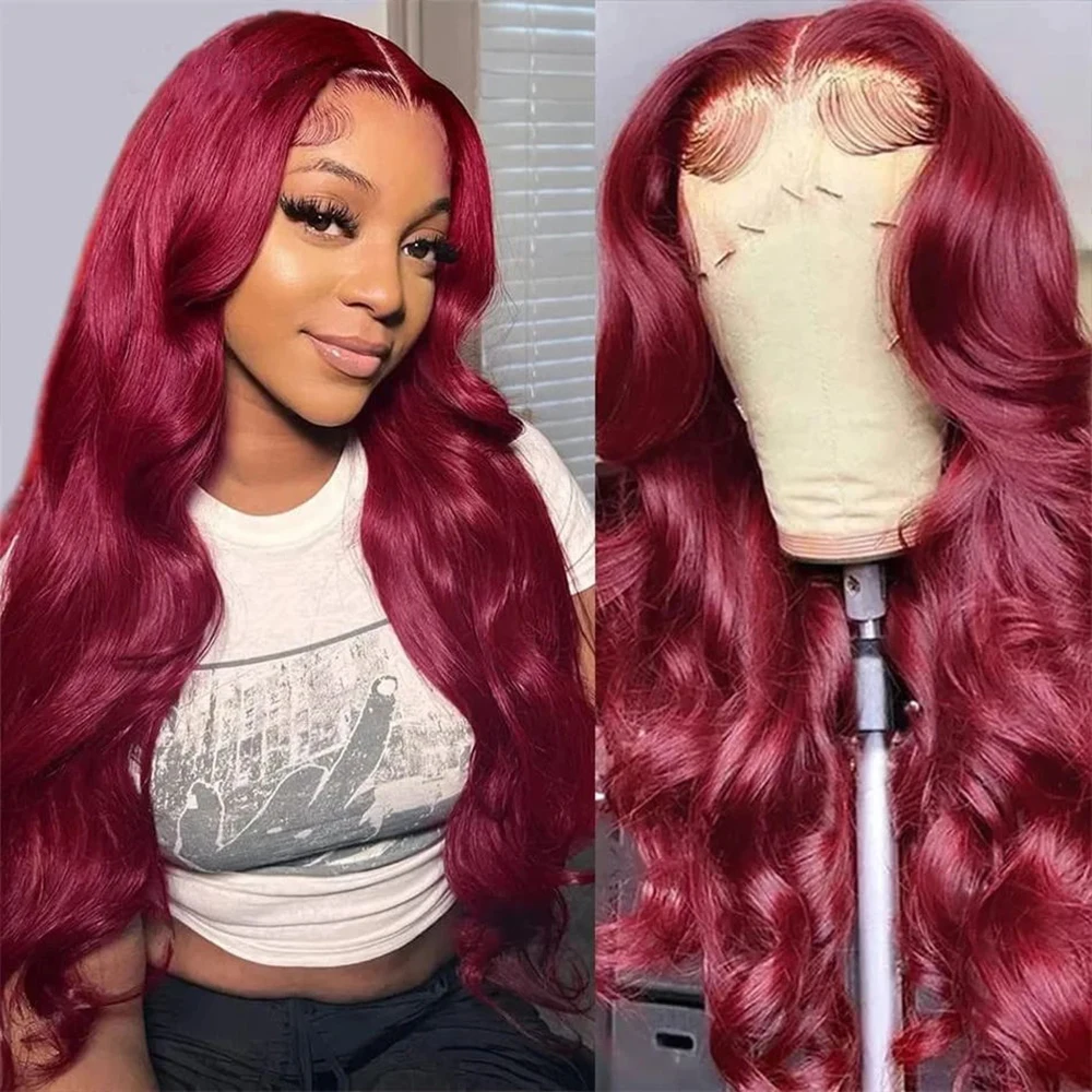 Max-lace Wig 99j burgundy 13x6 HD Lace Front Human Hair 200 Density Body Wave Red Colored Lace Frontal Wigs Brazilian For Women