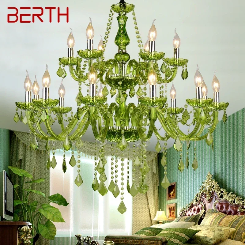 

BERTH European Style Crystal Pendent Lamp Green Candle Lamp Luxurious Living Room Restaurant Bedroom Lnternet Bar Chandelier